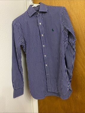 Polo by Ralph Lauren Blue and White Pinstripe Cotton Dress Shirt